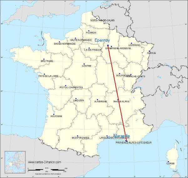 Distance Épernay Marseille sur la carte de France