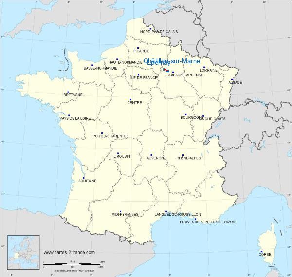 Distance Épernay Châtillon-sur-Marne sur la carte de France