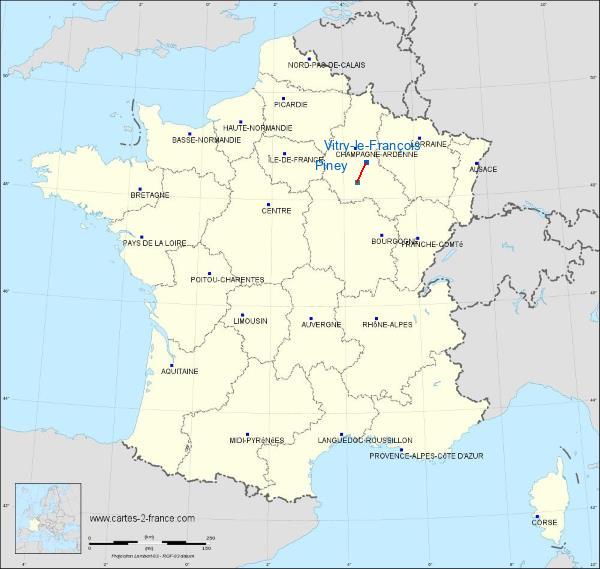 Distance Vitry-le-François Piney sur la carte de France