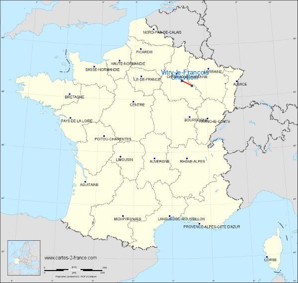Distance Vitry-le-François Chevillon sur la carte de France