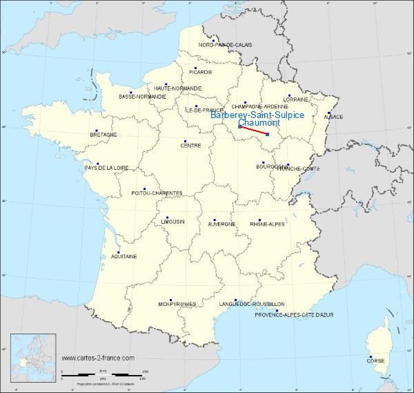 Distance Chaumont Troyes-Barberey sur la carte de France