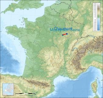 Distance entre de Chaumont et Mussy-sur-Seine sur la carte de France