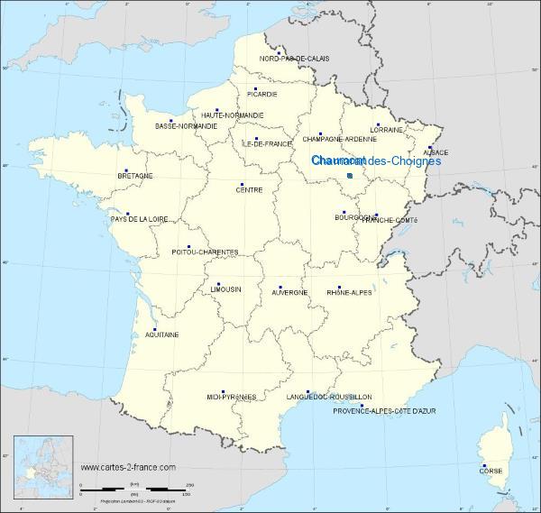 Distance Chaumont Chamarandes-Choignes sur la carte de France