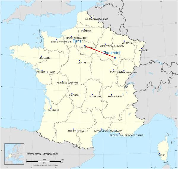 Distance Chaumont Paris sur la carte de France