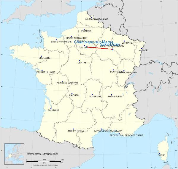 Distance Saint-Dizier Champigny-sur-Marne sur la carte de France