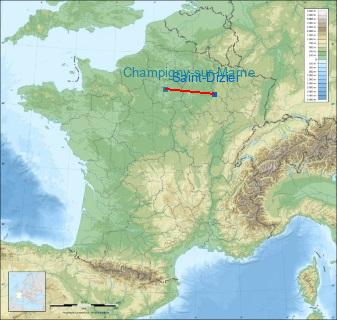 Distance entre de Saint-Dizier et Champigny-sur-Marne sur la carte de France