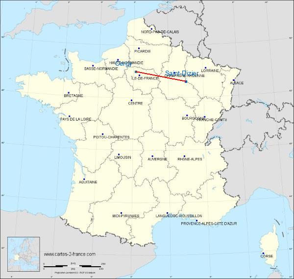 Distance Saint-Dizier Cergy-Pontoise sur la carte de France
