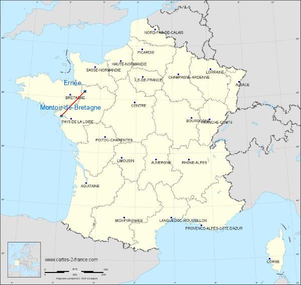 Distance Ernée Aeropuerto de Saint Nazaire sur la carte de France