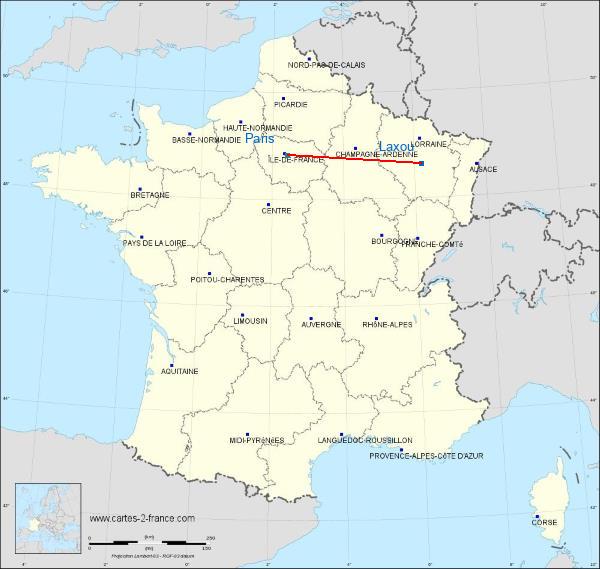 Distance Laxou Paris sur la carte de France