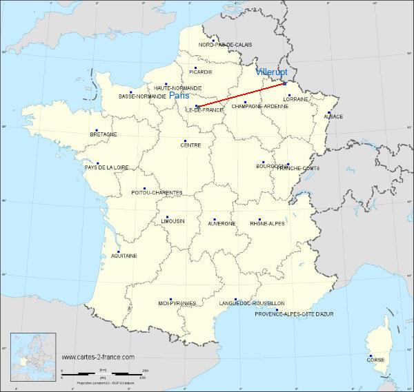 Distance Villerupt Paris sur la carte de France