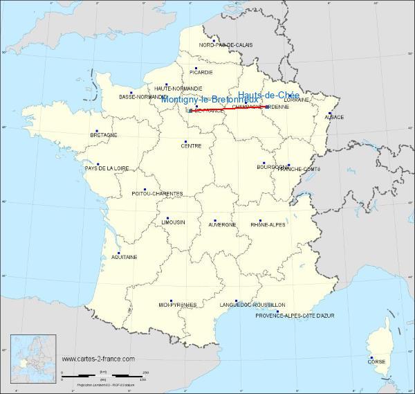 Distance Bar-le-Duc - Les-Hauts-de-Chée Saint-Quentin-en-Yvelines sur la carte de France