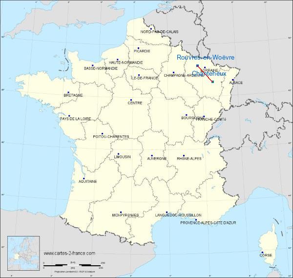 Distance Etain-Rouvres Lunéville-Croismare Airport sur la carte de France