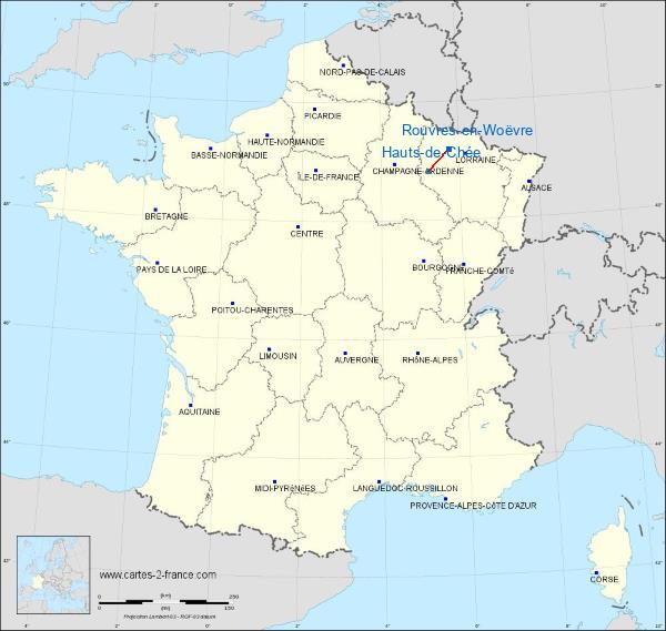 Distance Etain-Rouvres Bar-le-Duc - Les-Hauts-de-Chée sur la carte de France