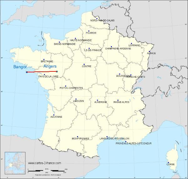 Distance Belle-Ile Angers sur la carte de France