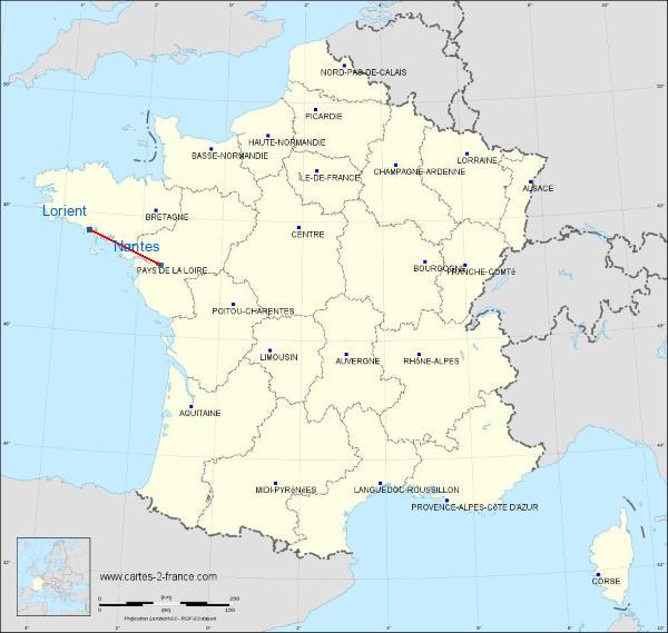 Distance Lorient Machines de l'île sur la carte de France