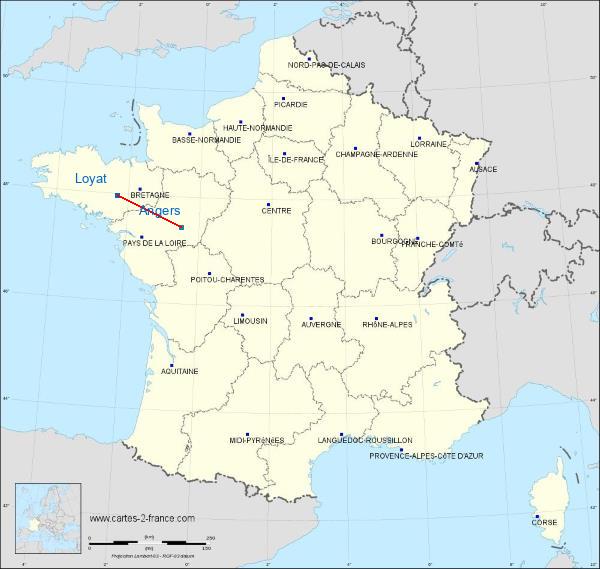 Distance Ploërmel-Loyat Galerie David d'Angers sur la carte de France
