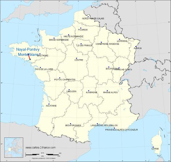 Distance Pontivy Vannes-Meucon Airport sur la carte de France