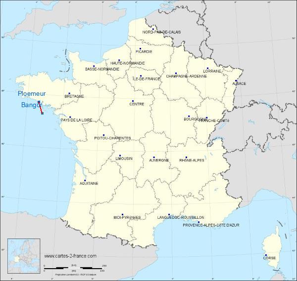 Distance Ploemeur Belle-Ile sur la carte de France