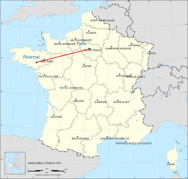 Distance Ploërmel Paris sur la carte de France