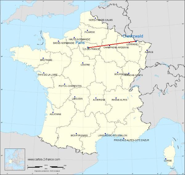 Distance Creutzwald Paris sur la carte de France