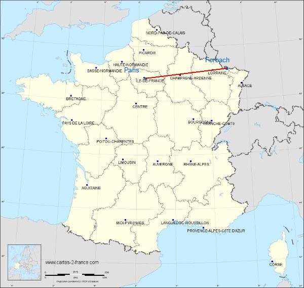 Distance Forbach Paris sur la carte de France