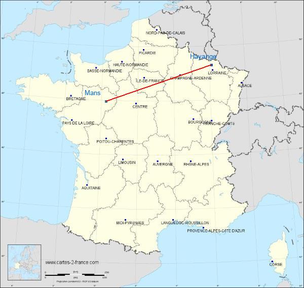 Distance Hayange Le Mans sur la carte de France