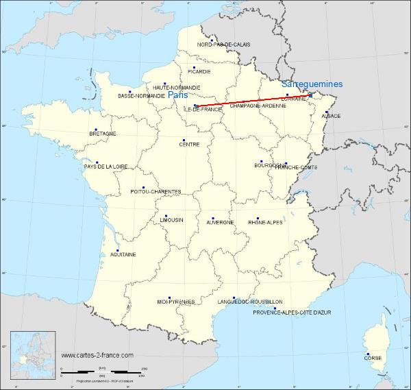 Distance Sarreguemines Paris sur la carte de France