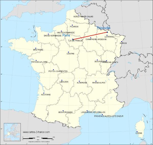 Distance Thionville Paris sur la carte de France