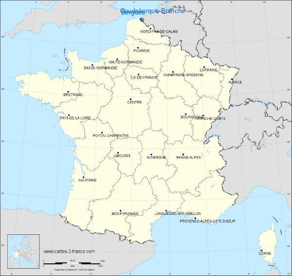 Distance Coudekerque-Branche Bergues sur la carte de France