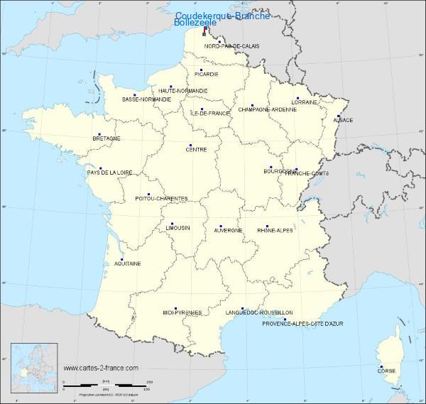 Distance Coudekerque-Branche Bollezeele sur la carte de France