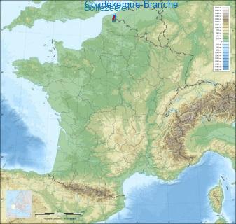Distance entre de Coudekerque-Branche et Bollezeele sur la carte de France