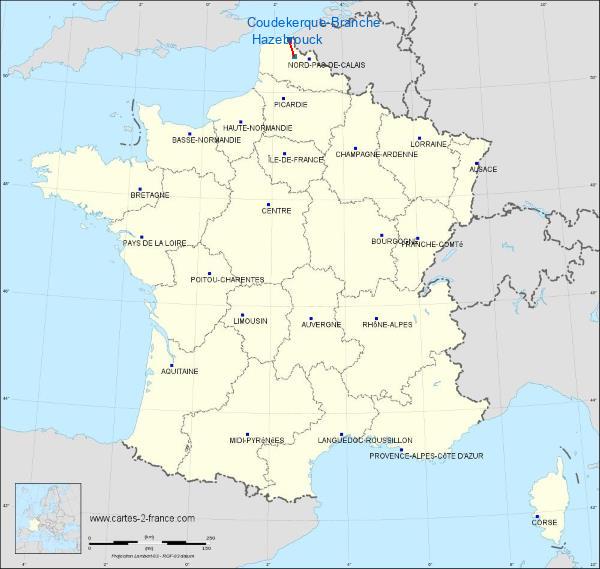 Distance Coudekerque-Branche Hazebrouck sur la carte de France