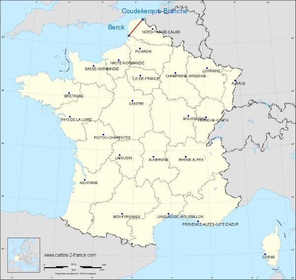 Distance Coudekerque-Branche Berck-sur-Mer sur la carte de France