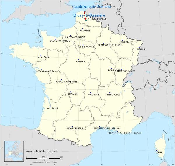 Distance Coudekerque-Branche Bruay-la-Buissière sur la carte de France
