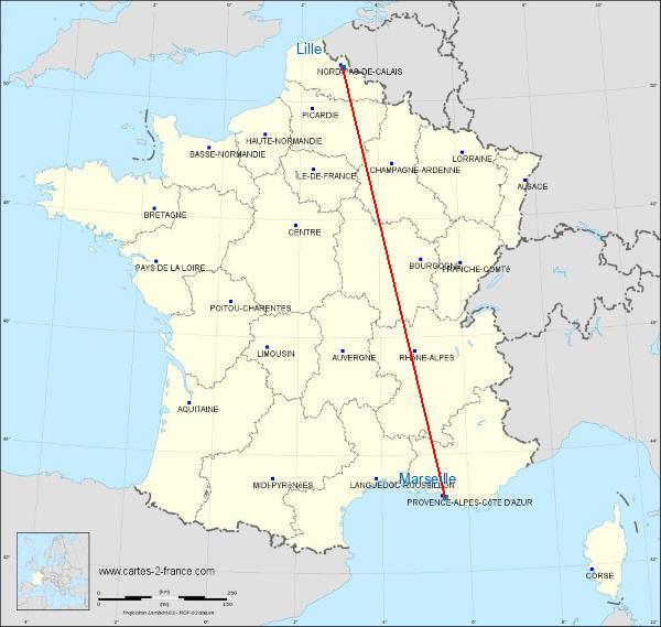 Distance Lille Marseille 08 sur la carte de France
