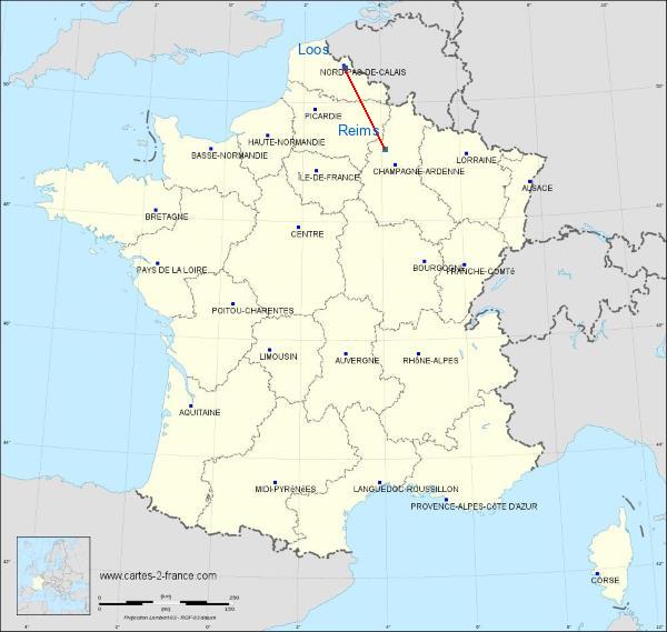 Distance Loos Reims sur la carte de France