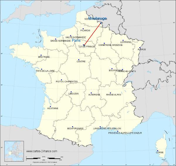 Distance Maubeuge Paris sur la carte de France