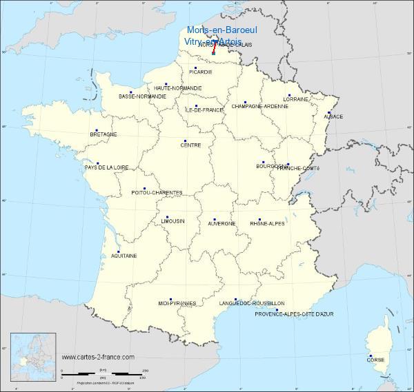 Distance Mons-en-Barœul Vitry-en-Artois sur la carte de France