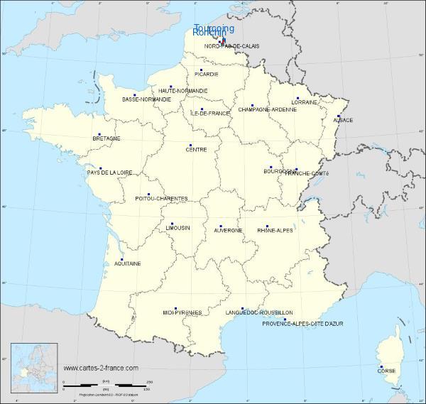 Distance Tourcoing Ronchin sur la carte de France