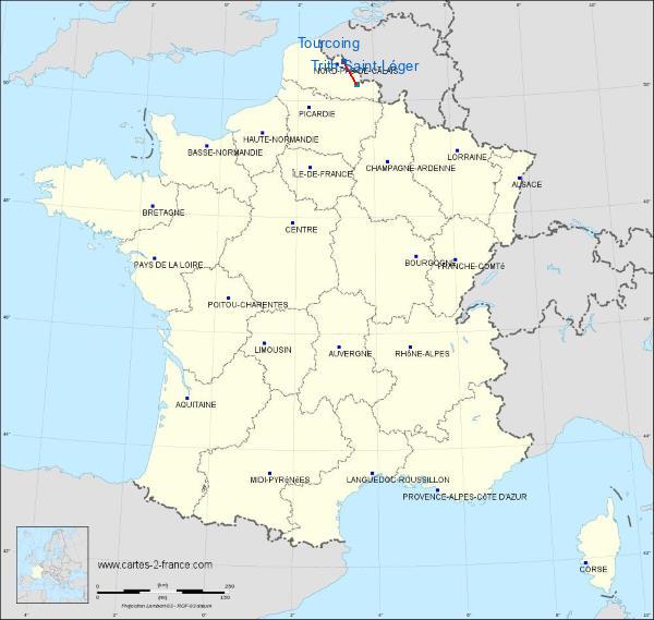 Distance Tourcoing Valenciennes-Denain Airport sur la carte de France
