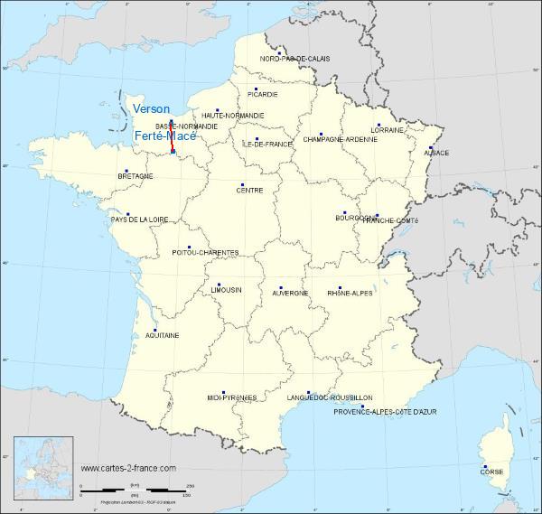 Distance La Ferté-Macé Caen – Carpiquet Airport sur la carte de France