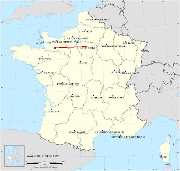 Distance Flers Paris sur la carte de France