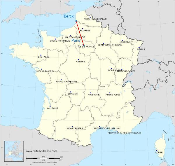 Distance Berck Paris sur la carte de France