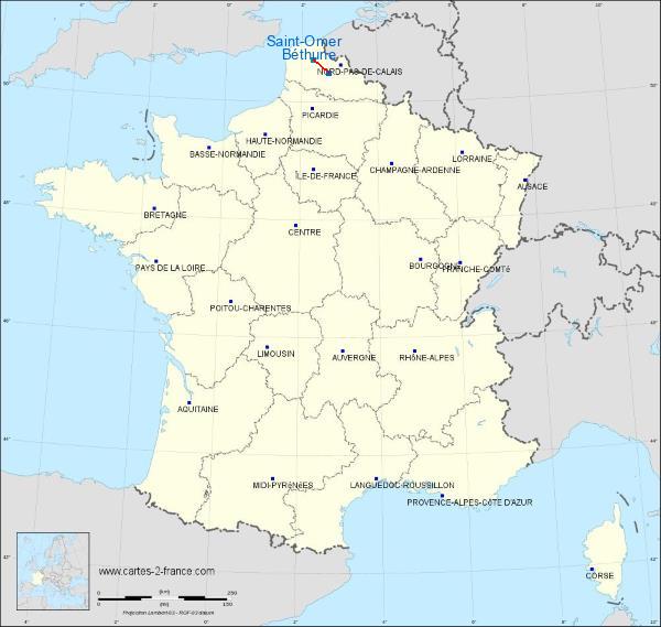 Distance Béthune Saint-Omer sur la carte de France
