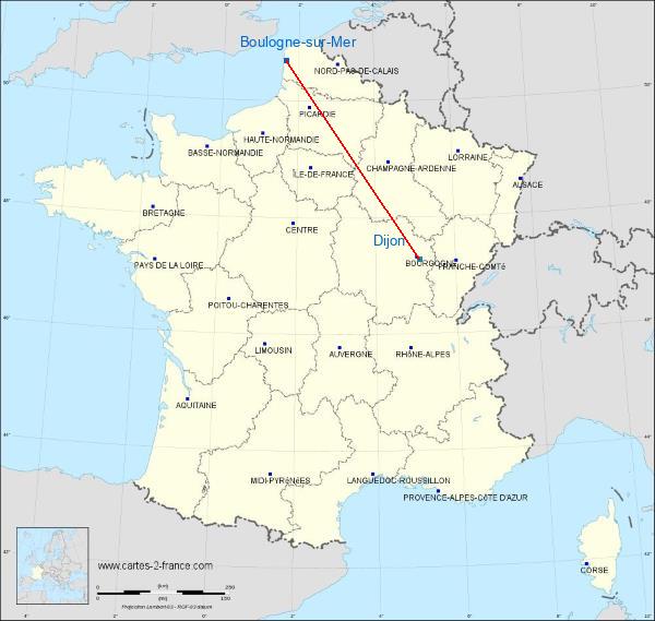 Distance Boulogne-sur-Mer Dijon sur la carte de France