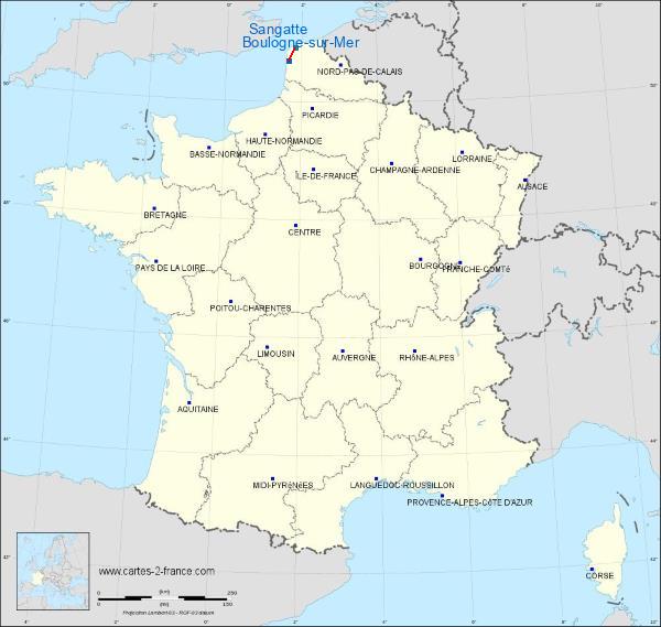 Distance Boulogne-sur-Mer Sangatte sur la carte de France