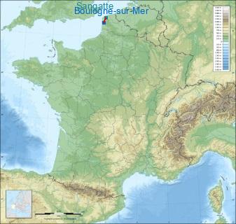 Distance entre de Boulogne-sur-Mer et Sangatte sur la carte de France