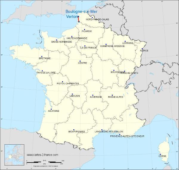 Distance Boulogne-sur-Mer Verton sur la carte de France