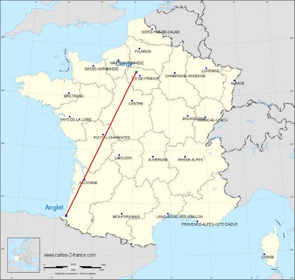 Distance Anglet Cergy-Pontoise sur la carte de France