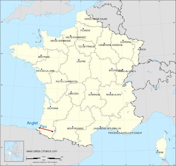 Distance Pau Biarritz Pays Basque Airport sur la carte de France